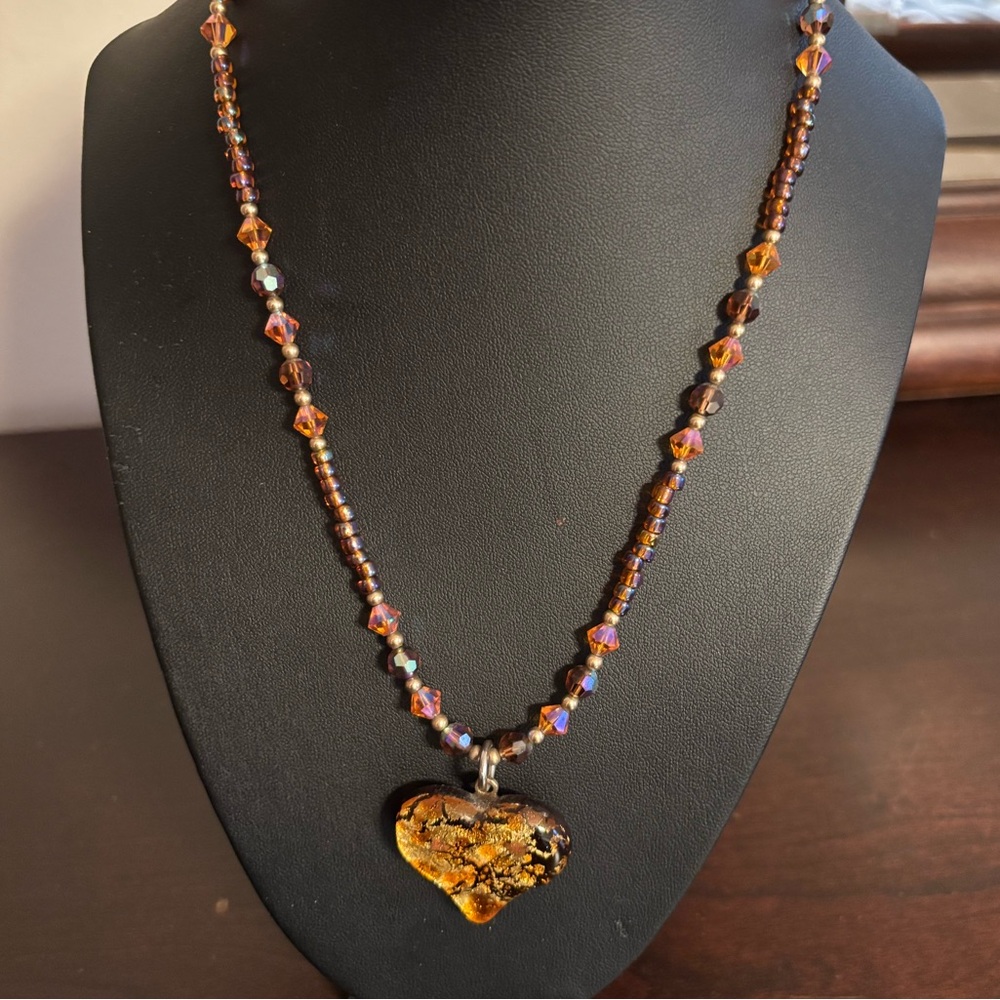 Yumi handmade, brown and gold, flake necklace, and bracelet set.